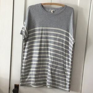 Eileen Fisher organic cotton gray and White striped knit short sleeve top M